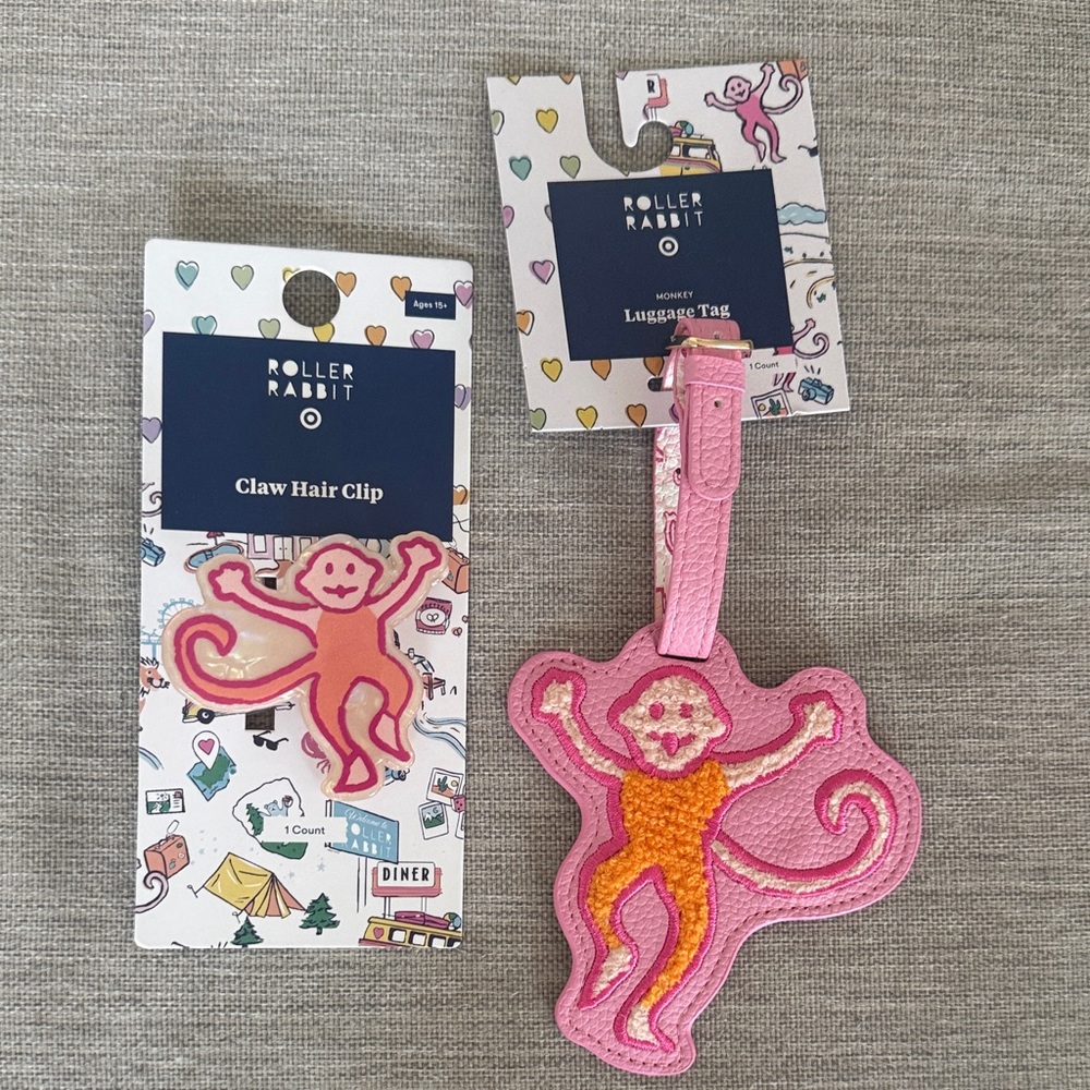 Roller Rabbit Pink and Orange Monkey Set
